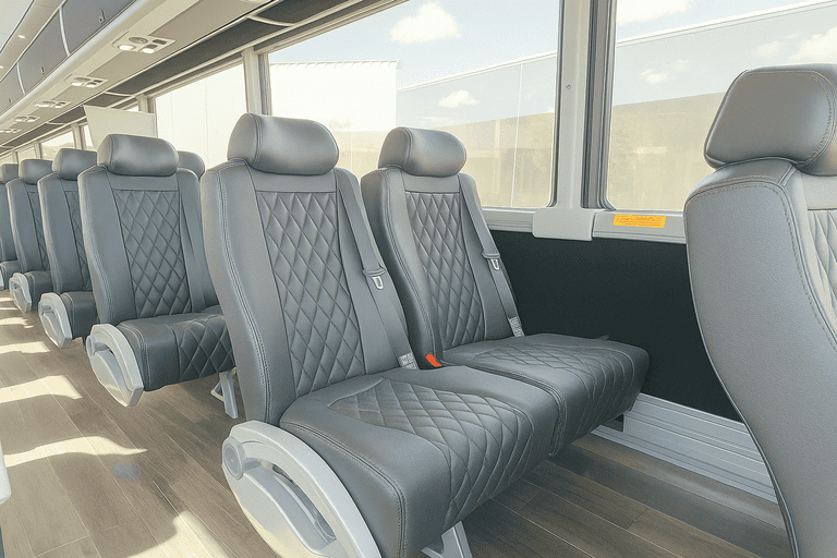 interior of New Rochelle Minibus Company charter bus