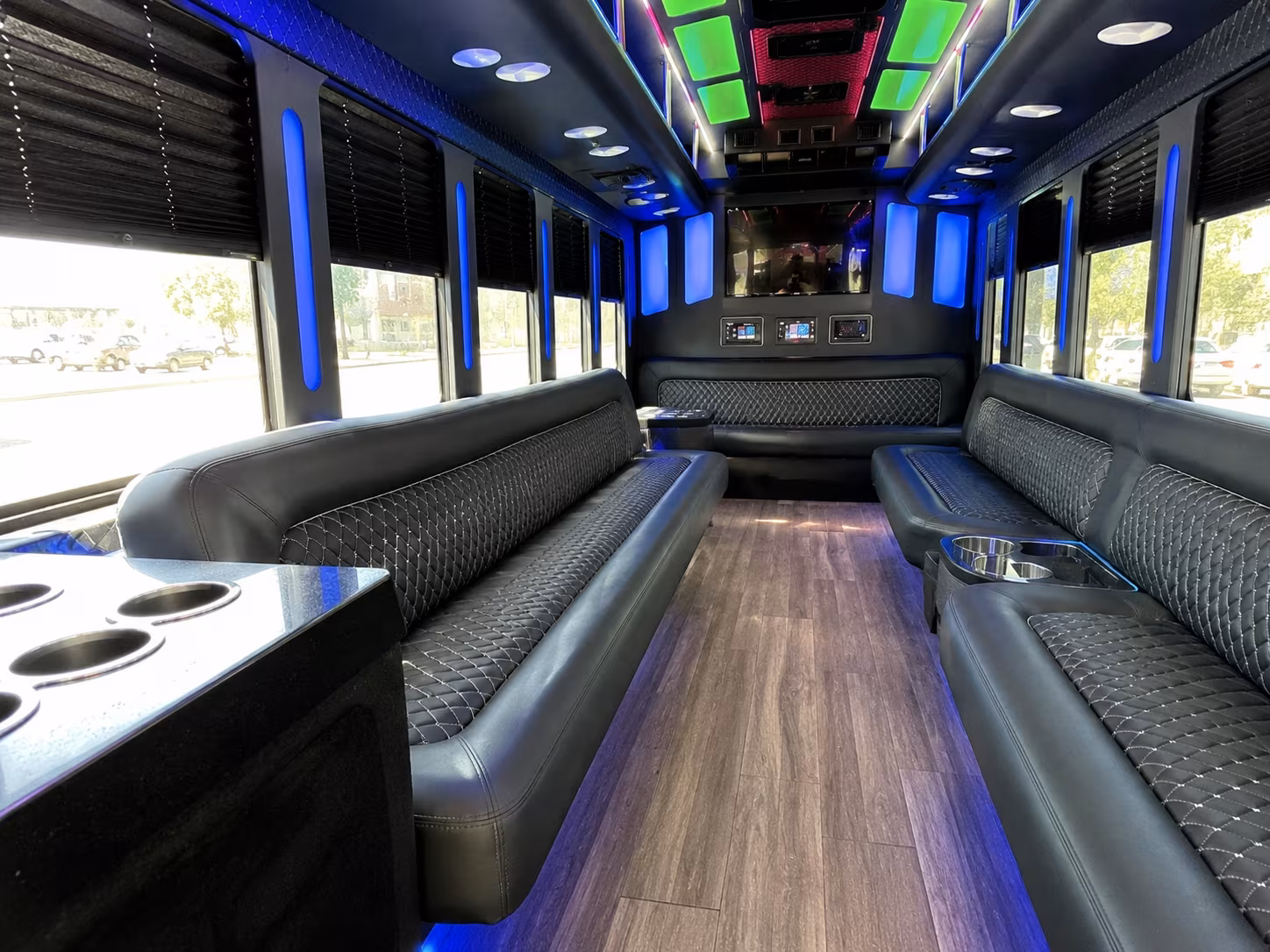 new rochelle 15 passenger party bus inside