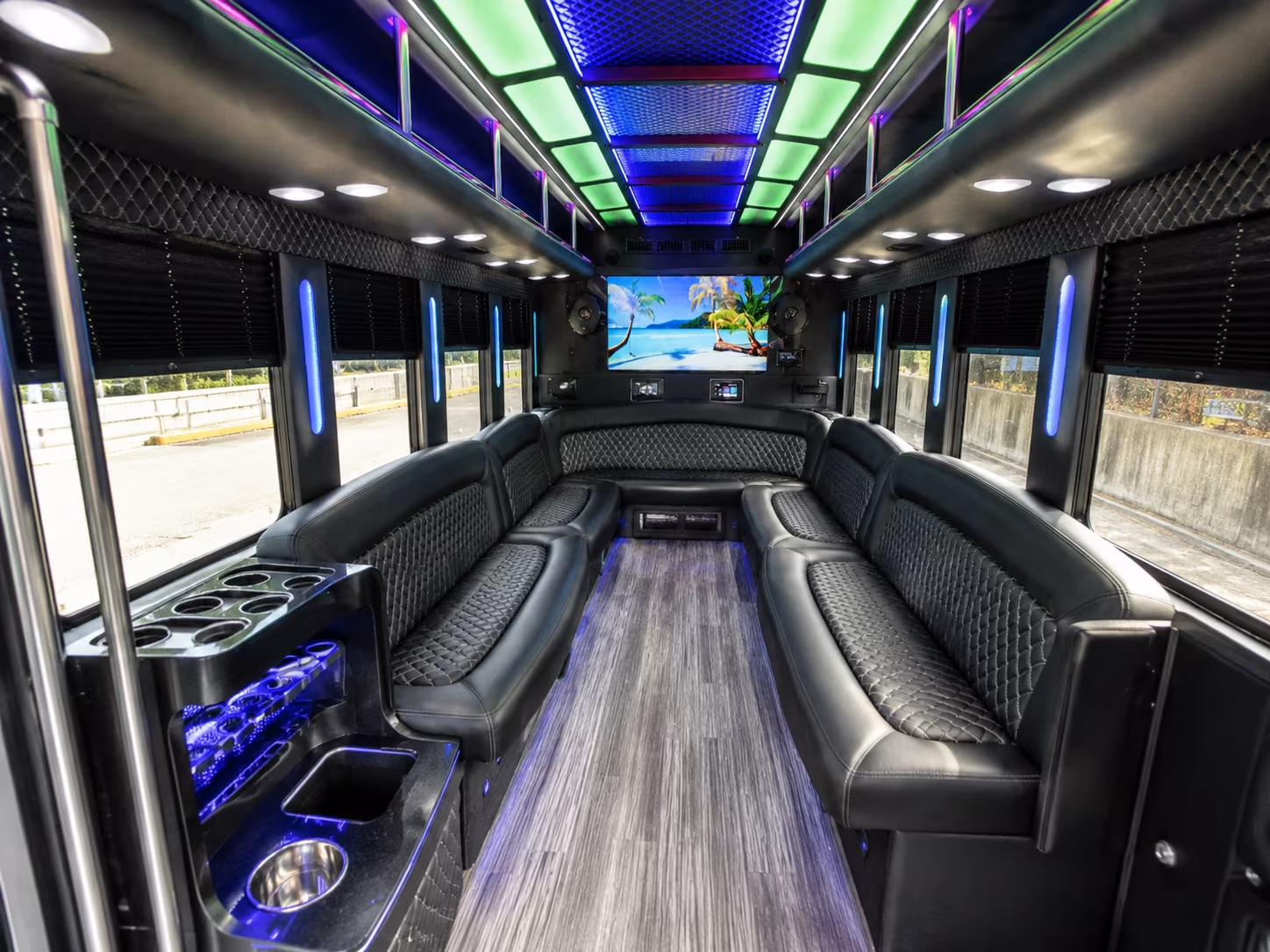 new rochelle 18 passenger party bus inside