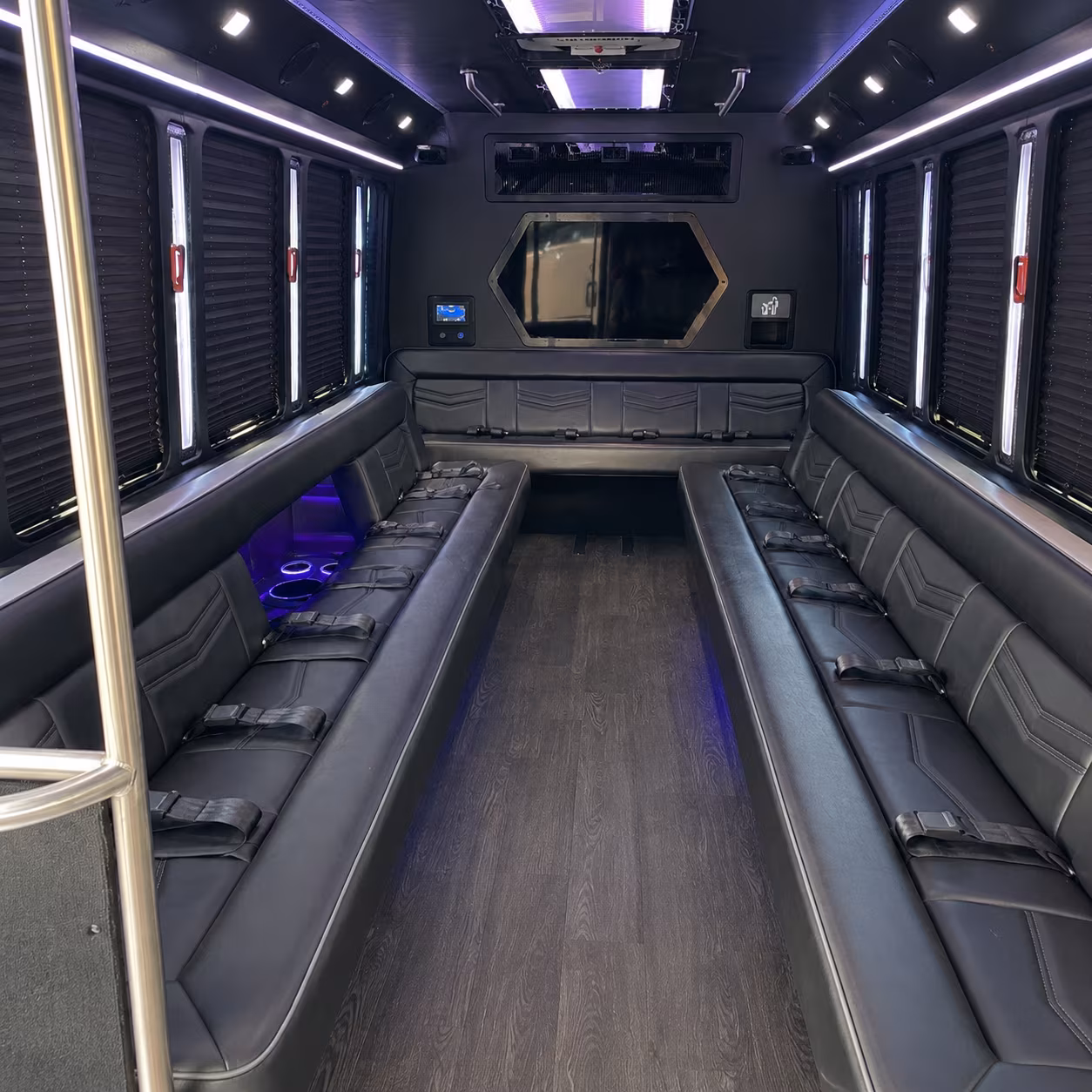 new rochelle 18 passenger party bus interior