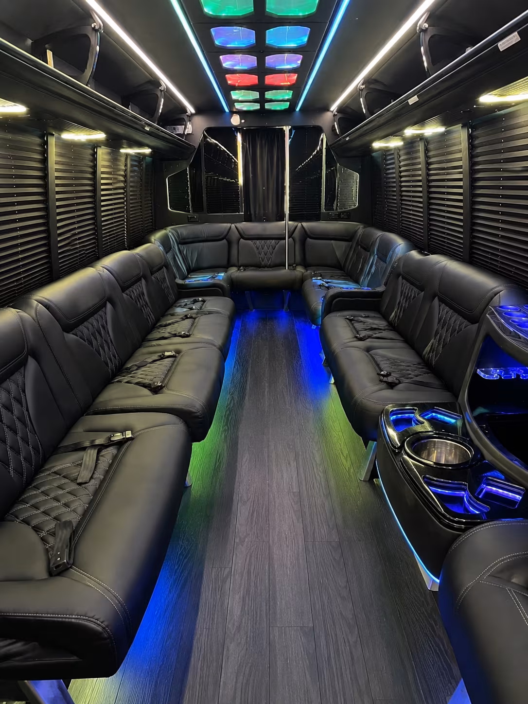 new rochelle 20 passenger party bus interior