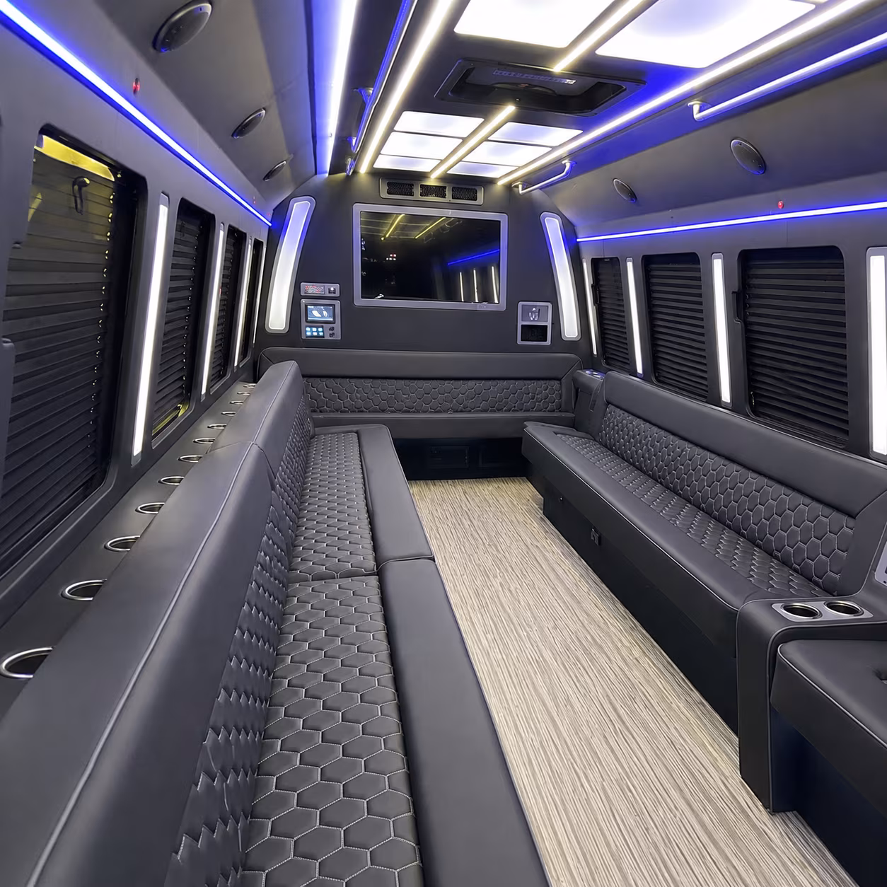 new rochelle 40 passenger party bus inside