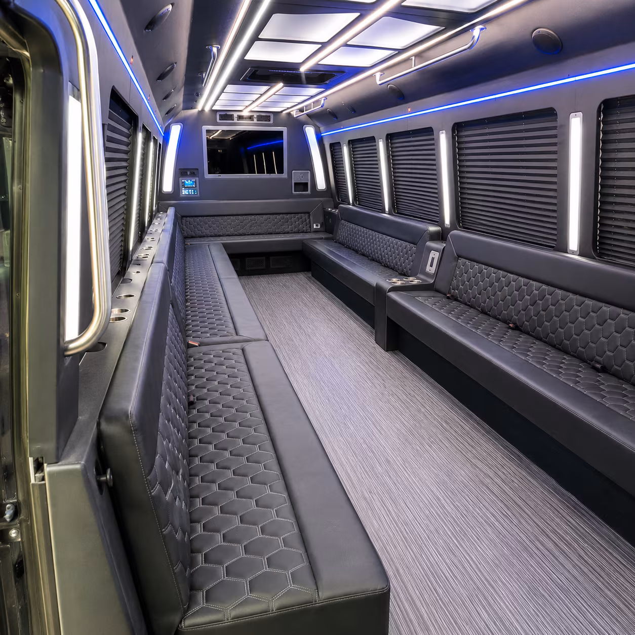 new rochelle 40 passenger party bus interior