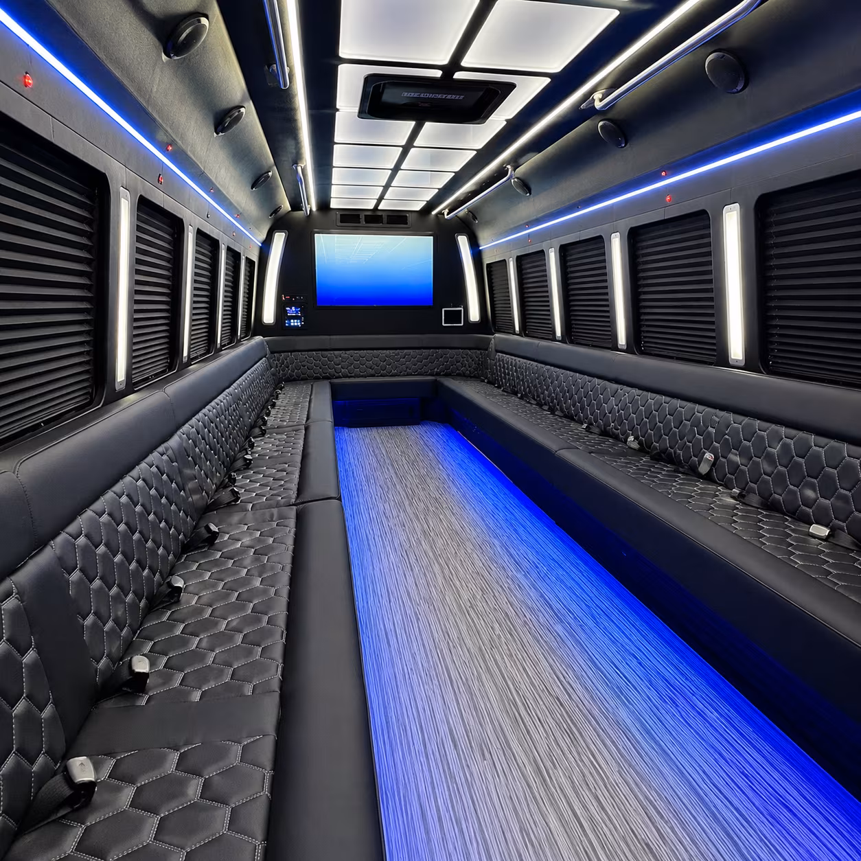 new rochelle 50 passenger party bus inside